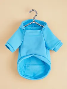 Blue pet hoodie for dogs and cats with pocket. Comfortable two-leg sportswear apparel detail view.