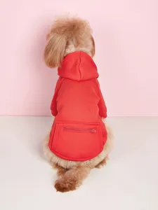 Detailed view of the red pet dog hoodie featuring a back zipper pocket and comfortable fit.