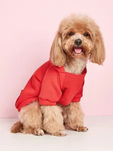 Red pet dog hoodie apparel solid color two-legged cat clothes with hat detail view clothing