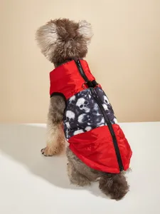 Halloween pet cotton vest detailed view showing skull print and back zipper design.