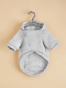 Grey pet hoodie for dogs and cats, featuring a cozy hood and convenient pocket detail.