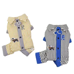 Pet Dog Clothes Four-Legged Jumpsuit Cute Gentleman Style Striped Shirt Puppy Apparel Breathable Comfortable