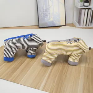 Cute striped pet four-leg jumpsuit, stylish lapel puppy shirt with contrast color design.
