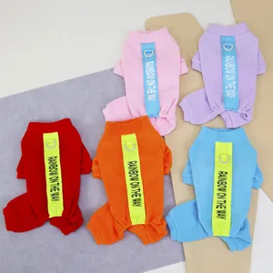 Colorful fleece pet jumpsuit for autumn and winter, warm four-legged dog clothes with D-ring.
