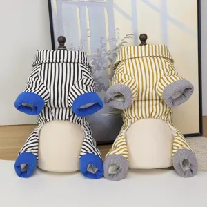 Striped pet shirt four-legged puppy clothes cute gentleman outfit with lapel and contrast cuffs
