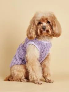 Gezellig dik winter huisdier fleece vest in paars met schattig beren detail voor honden.