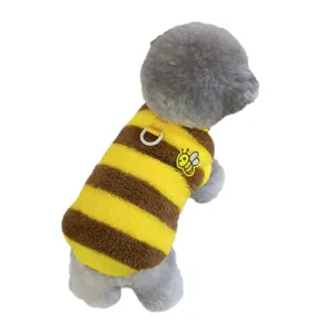 Cute bee striped dog fleece vest warm winter pet clothes with leash ring for small dogs