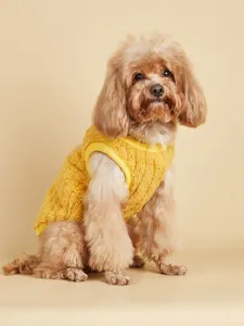 Gezellig warm huisdier fleece vest voor honden en katten, gele winterkleding voor kleine honden.