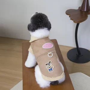Winter warm pet fleece vest jacket for dogs and cats with cute embroidery design, casual apparel.