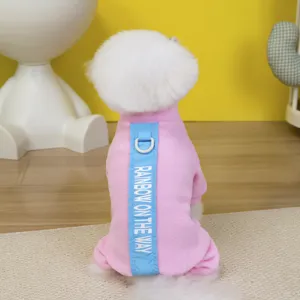 Detail view of the pink fleece pet jumpsuit showcasing the back stripe and cozy texture for cold days