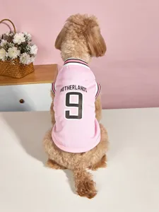 Cute pink pet dog basketball jersey mesh vest with number 9 and Netherlands print.