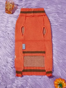 Cute Halloween dog sweater orange knit pullover with stripes for small puppy pets apparel.