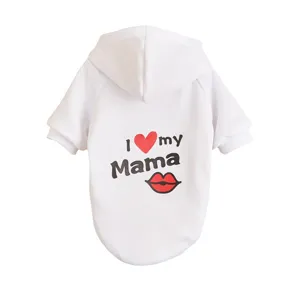 White pet hoodie with cute heart and lip print, comfortable apparel for cats and small dogs.