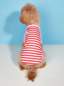Cute red and white striped pet t-shirt for small dogs, comfortable breathable puppy clothes.