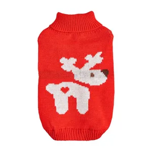 Maglione lavorato a maglia rosso per animali domestici con motivo renna, vestiti invernali.