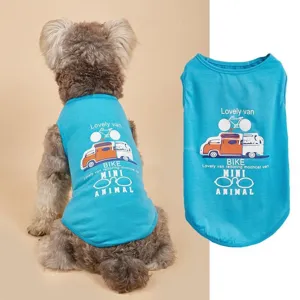 Zomer dunne huisdier kleding met auto en fiets print ademend comfortabel hond kat vest