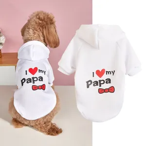 Cute white pet hoodie with heart and letter print detail, comfortable dog apparel for winter.