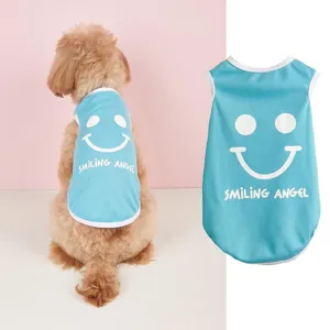 Cute summer dog vest breathable puppy tank top with smiling face print for small dogs.