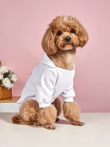 Cute white dog hoodie autumn winter pet clothes with cute print comfortable pet apparel.