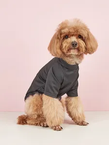 Breathable solid mesh pet t-shirt for small dogs summer spring wear dark grey color