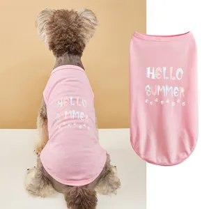 Gilet d'été mignon pour chiens et chats, chemise sans manches rose unie avec joli imprimé.