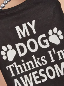 Gilet pour chien respirant d'été chemise noire sans manches avec drôle d'impression de lettres.