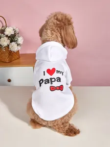 Cute pet dog autumn winter white hoodie with heart and letter print, comfortable pet clothes.
