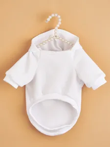 White pet hoodie detail shot, comfortable cotton sweatshirt designed for small dogs and cats.