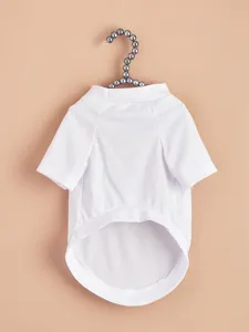 Detailed view of a white breathable mesh pet t-shirt, cool summer dog clothes for small pets.