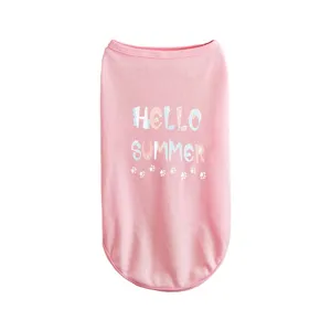 Gilet d'été rose pour animaux avec joli imprimé de lettres Hello Summer et jolies pattes.