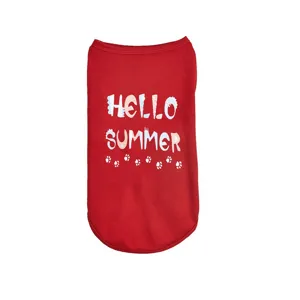 Gilet d'été rouge pour animal avec imprimé hello summer mignon et pattes pour chiens chats.