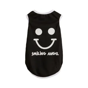 Summer pet dog vest cute smiling face pattern black sleeveless puppy apparel clothes detail