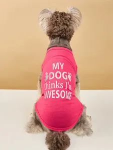 Gilet chien detail, vetement ete respirant dos, impression slogan rose vetement animal mignon.