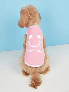 Spring summer cute dog vest pink smiley face pet clothes puppy tank top breathable apparel