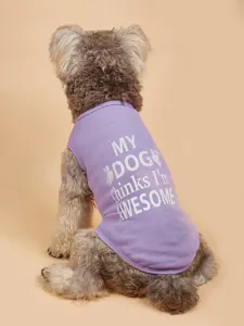 Gilet pour animal de compagnie respirant d'été, vêtement violet mignon avec imprimé lettres.
