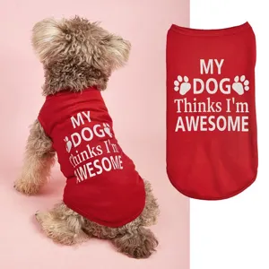 Détail de gilet pour animal de compagnie rouge avec texte anglais mignon et motif de patte.