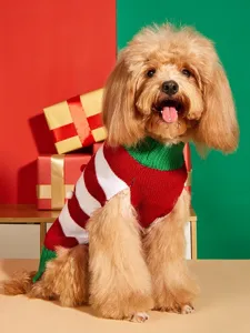 Christmas pet knit sweater dog winter striped pullover warm clothing cute detail view