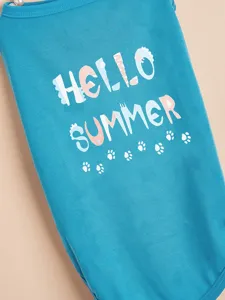 Gilet pour animal de compagnie bleu d'été avec joli imprimé Hello Summer pour chats et chiens.