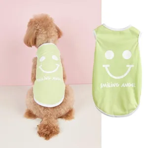 Cute spring summer dog vest for small dogs breathable green smiley shirt pet apparel detail.