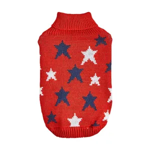 Maglione di maglia rosso per animali con stelle, collo alto caldo per cani in autunno inverno.