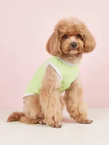 Cute summer dog tank top in solid light green with white trim, perfect for small puppy daily wear.