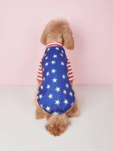 Detailaufnahme des Sommer Hundet-Shirts mit amerikanischem Sternen und Streifenmuster.