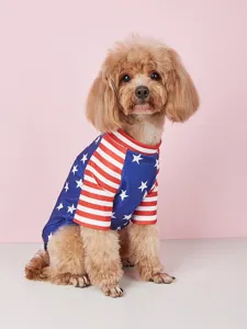 Sommer atmungsaktive Haustier Hundekleidung süßer Stern Streifen Zweibein T-Shirt Welpe Outfit.