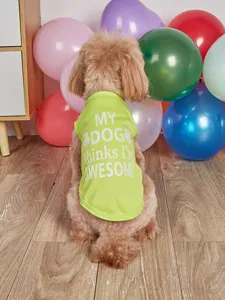 Vue détaillée d'un gilet d'été respirant pour animaux de compagnie vert clair avec ballons.