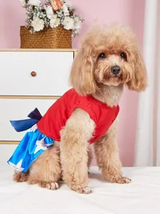 Sommer Hundekleid atmungsaktive dünne Haustierkleidung mit Schleife und Sternenmuster