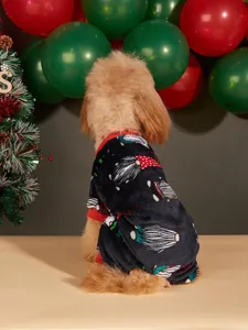 Cute Christmas pet fleece jumpsuit warm four-legged dog pajamas for winter small dogs