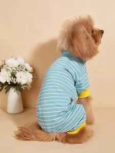 Cute cotton striped dog jumpsuit four-legged loungewear autumn sleepwear pet clothes
