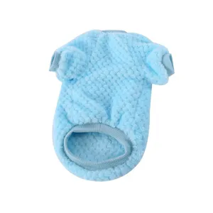 Cozy blue fleece pet sweater for small dogs, warm winter puppy clothes with soft texture.
