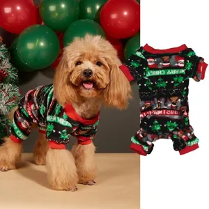Christmas fleece pet pajamas cute puppy dog four-leg warm jumpsuit apparel outfit