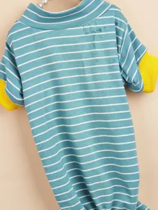 Cute striped dog onesie with turtleneck and yellow cuffs for small pets autumn wear warm.